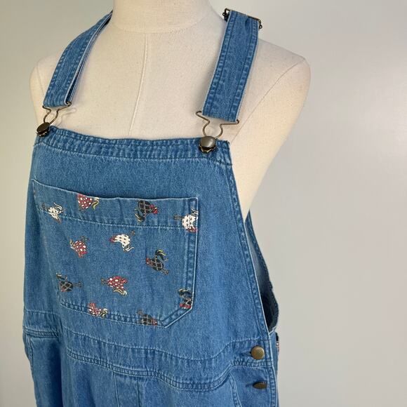 Vintage Denim Overalls Mandal Bay Printed Hens - Picture 2 of 11